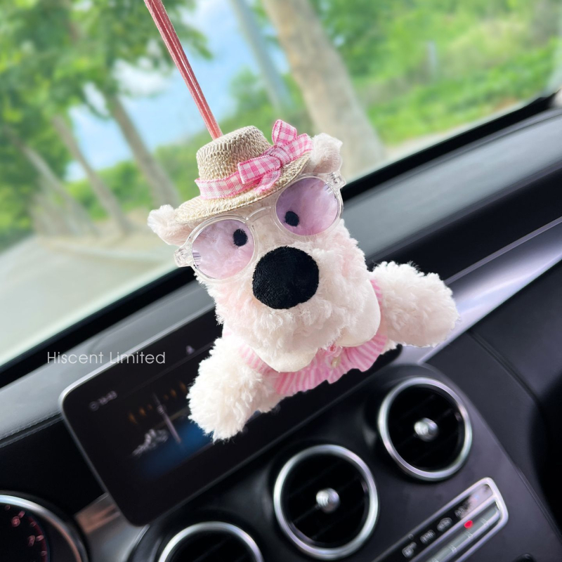 West Highland Puppy plīša auto rotājums priekš atpakaļskata spoguļa, karikatūras stils, iekšējā dekors