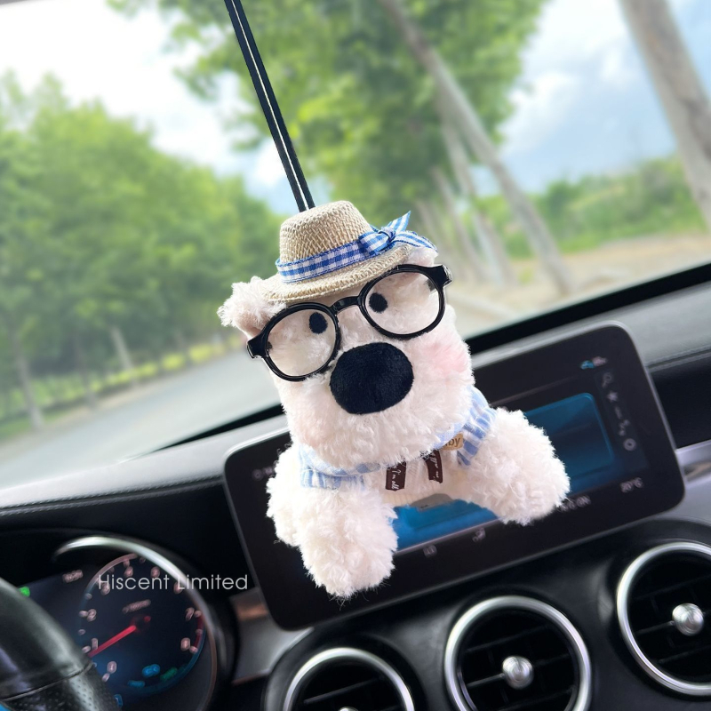 West Highland Puppy plīša auto rotājums priekš atpakaļskata spoguļa, karikatūras stils, iekšējā dekors