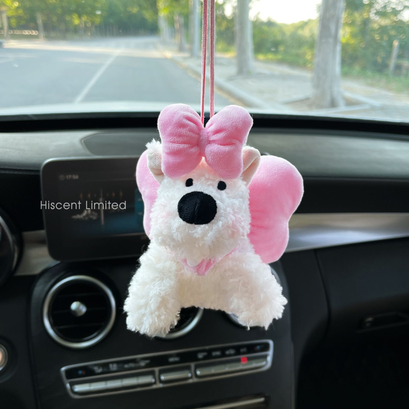 West Highland Puppy plīša auto rotājums priekš atpakaļskata spoguļa, karikatūras stils, iekšējā dekors