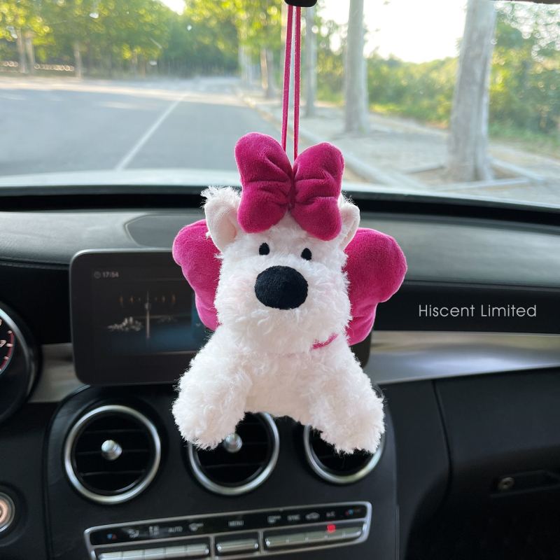 West Highland Puppy plīša auto rotājums priekš atpakaļskata spoguļa, karikatūras stils, iekšējā dekors