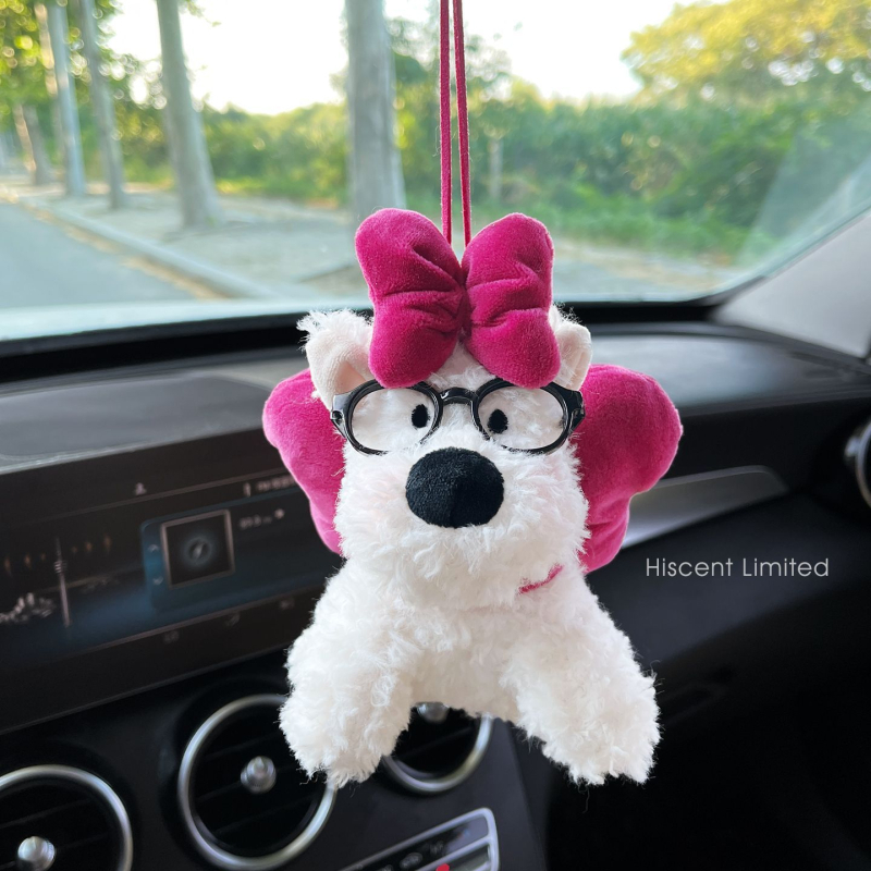West Highland Puppy plīša auto rotājums priekš atpakaļskata spoguļa, karikatūras stils, iekšējā dekors