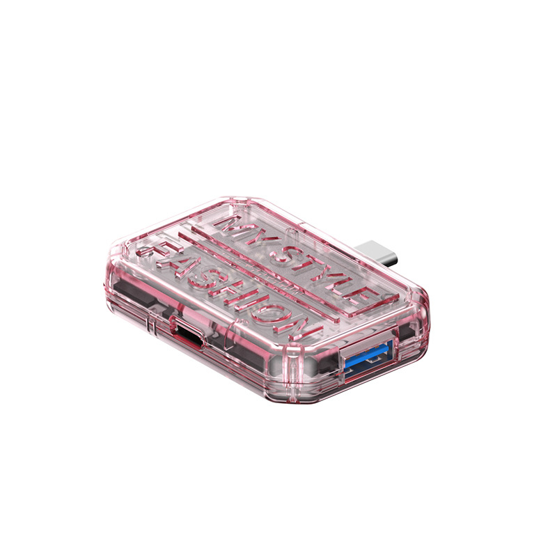 Stație docking USB-C 3-in-1, carcasă transparentă, hub cu 3 porturi, USB 3.0, 5Gbps, alimentare prin bus