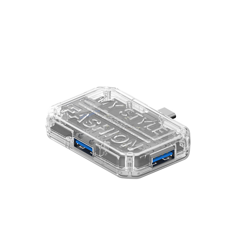 Stație docking USB-C 3-in-1, carcasă transparentă, hub cu 3 porturi, USB 3.0, 5Gbps, alimentare prin bus