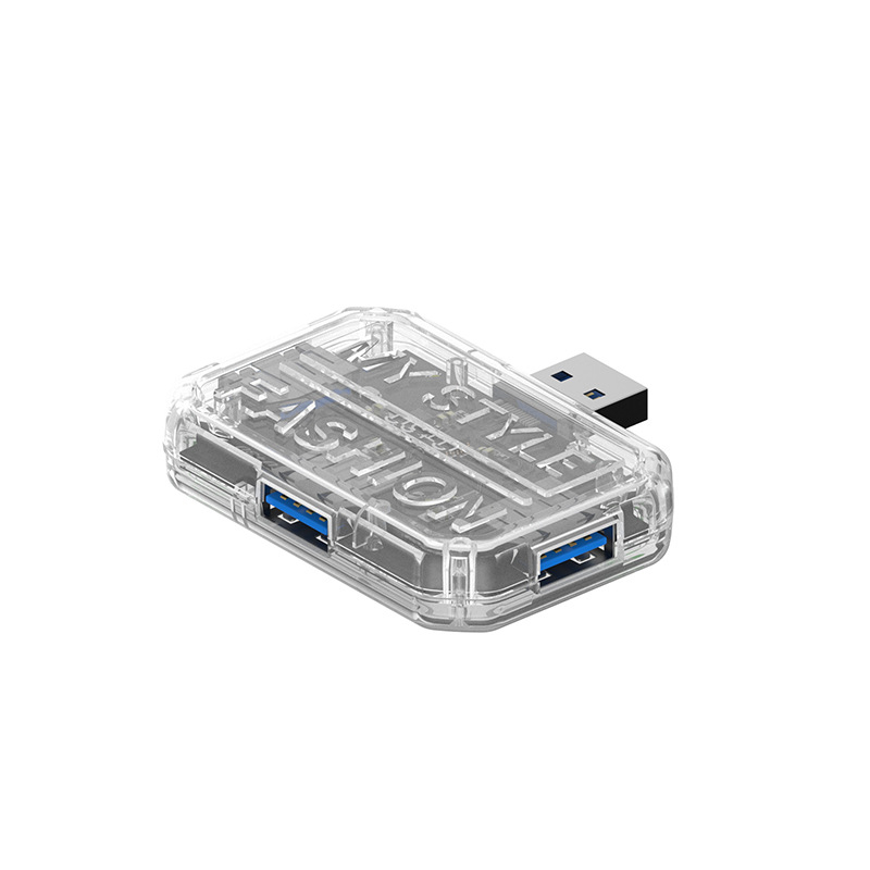 Stație docking USB-C 3-in-1, carcasă transparentă, hub cu 3 porturi, USB 3.0, 5Gbps, alimentare prin bus