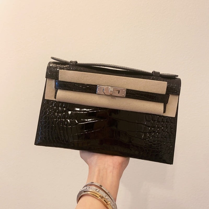 Kelly torba s lancem, mini, prva generacija, uzorak krokodila, večernja clutch, mala kvadratna torba, preko ramena ili crossbody za žene