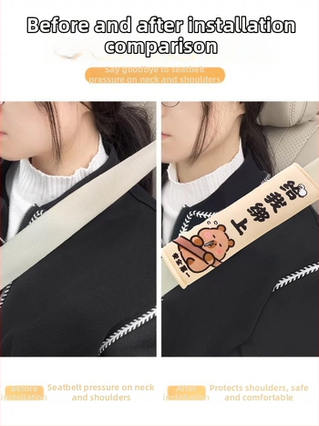 Automašīnas drošības jostas plecu spilvens – karikatūras dizains, flaneļa materiāls, universāls, automašīnas interjera aksesuārs