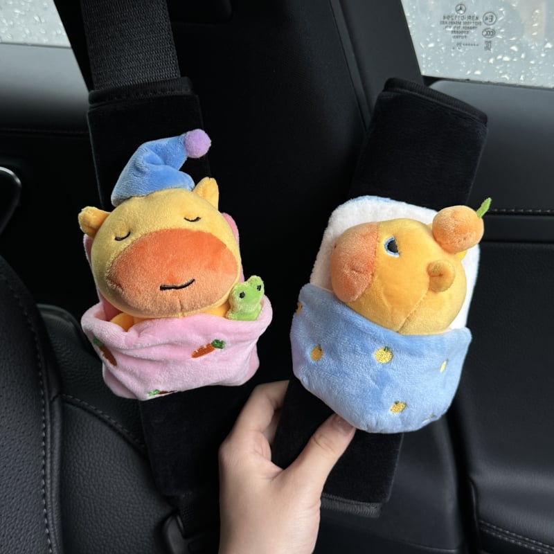 Pliša materiāla automašīnas drošības jostas plecu vāciņš, Capybara Lu Lu aksesuārs, iekšējā interjera dekorācija, pielāgojams, 60 g