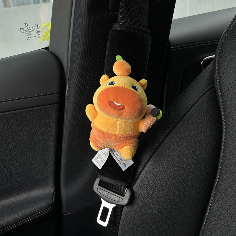 Pliša materiāla automašīnas drošības jostas plecu vāciņš, Capybara Lu Lu aksesuārs, iekšējā interjera dekorācija, pielāgojams, 60 g