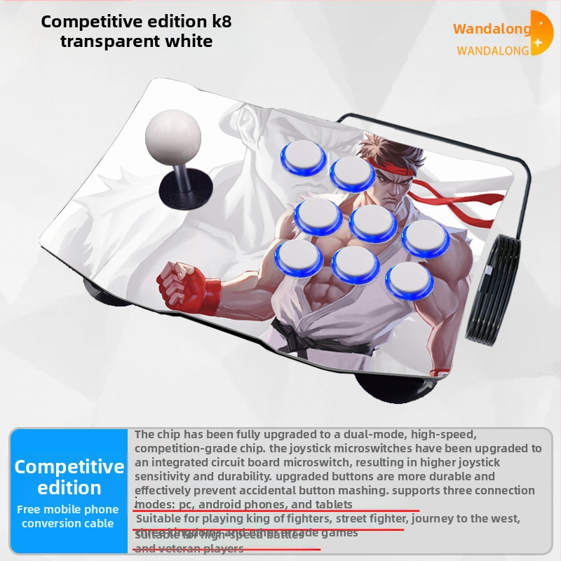 Arcade džojstiks – USB spēļu kontrolleris datoram un mobilajam, cīņu spēlēm, saderīgs ar KOF’97, vintage ABS korpuss, 4 GB atmiņa