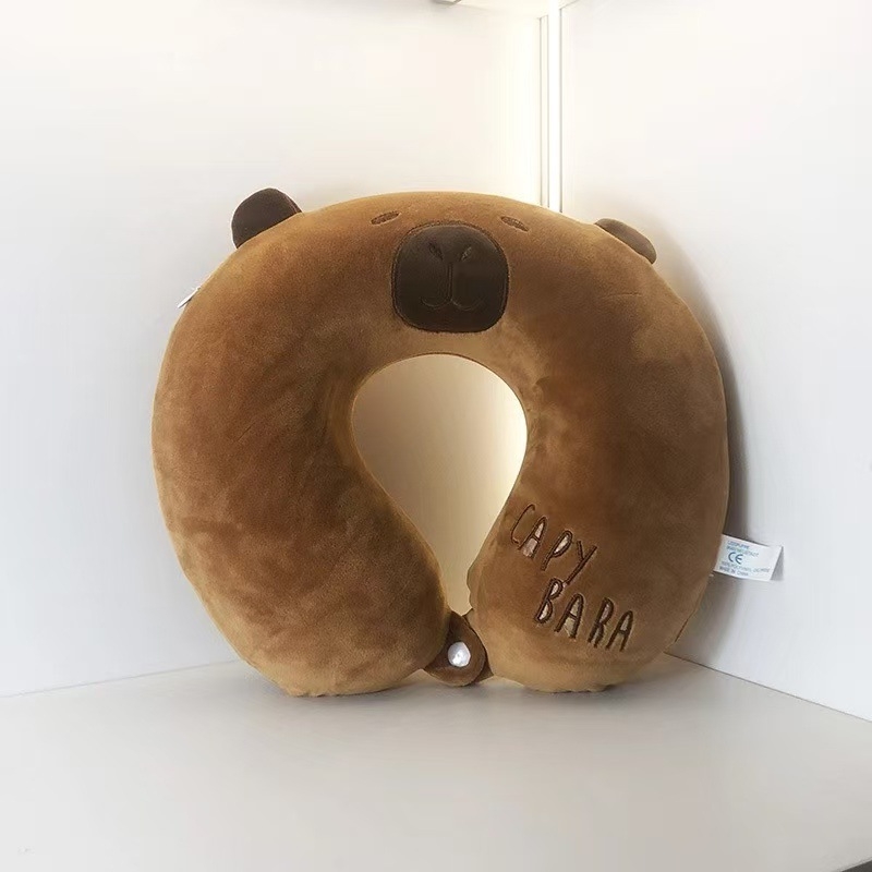 Perne de gât în formă de U, umplutură memory foam, material tricotat, design cu personaje Kuromi, Strawberry Bear și Kitty Cat, pentru adulți, cu funcție de depozitare