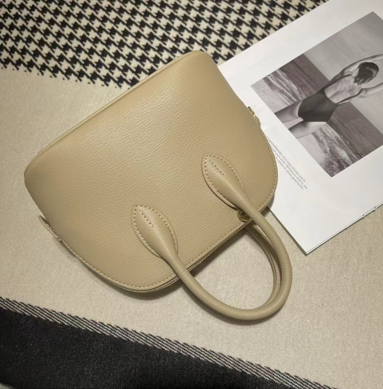 Kožna torbica s oblikom školjke - ulična moda, zatvarač, prava koža, Super Fiber podstava
