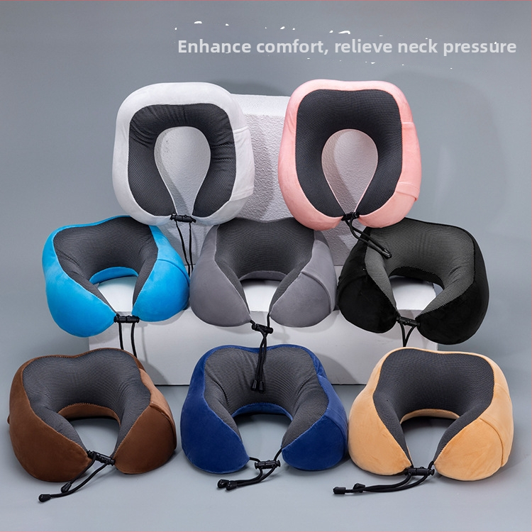 Perne de gât în formă de U, spumă cu memorie, husă din pluș scurt, suport ergonomic pentru gât, logo personalizabil