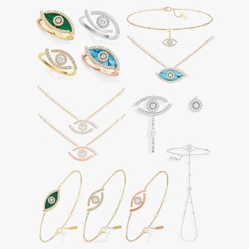 Set de bijuterii: Geometric Lucky Eye, colier cu lanț încrucișat, pandant cu pietre mixte, cercei + colier + brățară