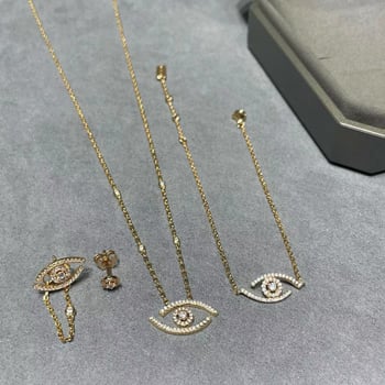 Set de bijuterii: Geometric Lucky Eye, colier cu lanț încrucișat, pandant cu pietre mixte, cercei + colier + brățară
