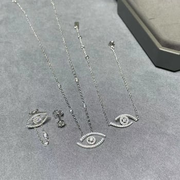Set de bijuterii: Geometric Lucky Eye, colier cu lanț încrucișat, pandant cu pietre mixte, cercei + colier + brățară