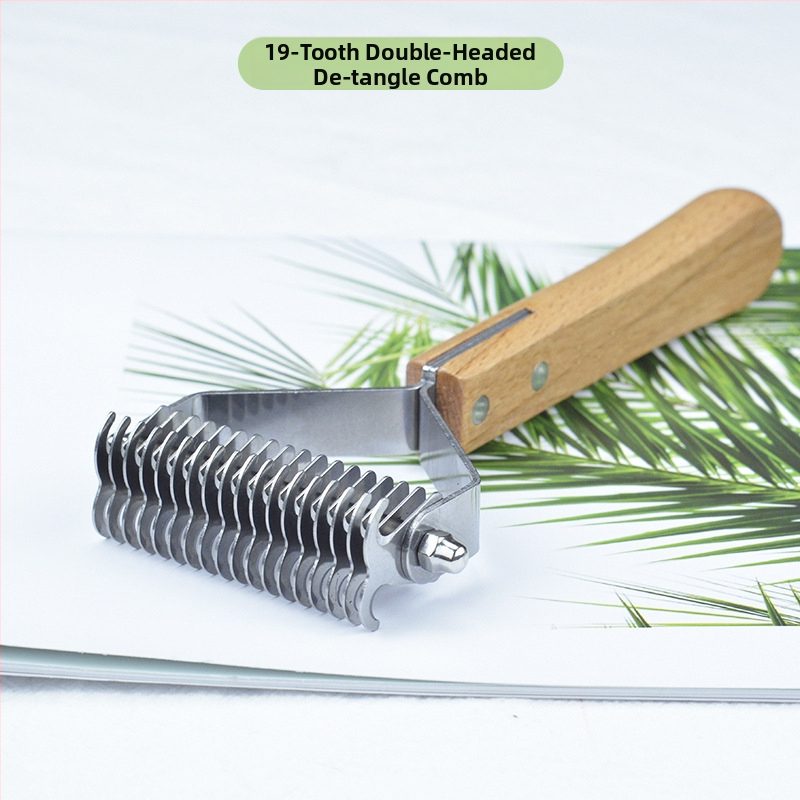 Pieptene din lemn 3-in-1 pentru animale de companie – pisici și câini, îndepărtarea părului, curățare