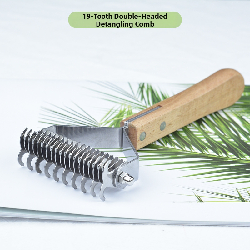 Pieptene din lemn 3-in-1 pentru animale de companie – pisici și câini, îndepărtarea părului, curățare