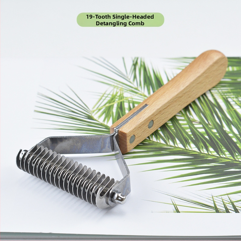 Pieptene din lemn 3-in-1 pentru animale de companie – pisici și câini, îndepărtarea părului, curățare