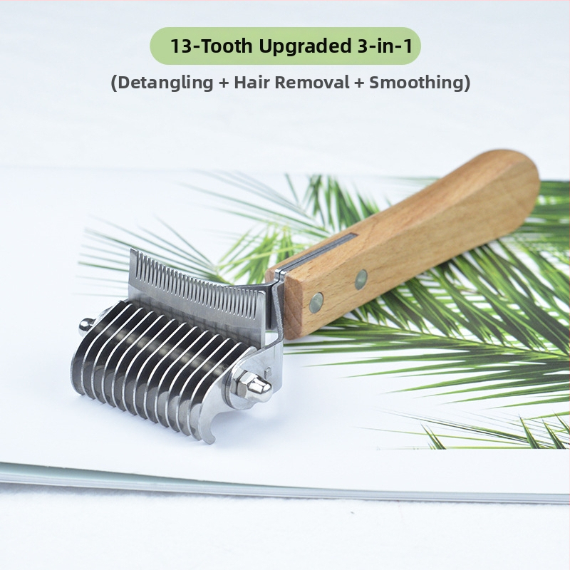 Pieptene din lemn 3-in-1 pentru animale de companie – pisici și câini, îndepărtarea părului, curățare