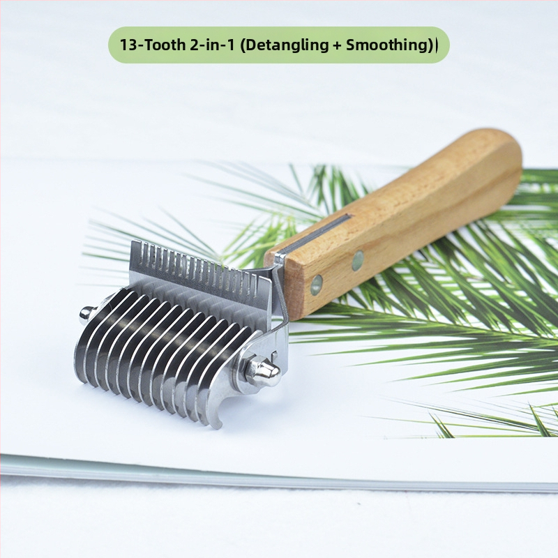 Pieptene din lemn 3-in-1 pentru animale de companie – pisici și câini, îndepărtarea părului, curățare