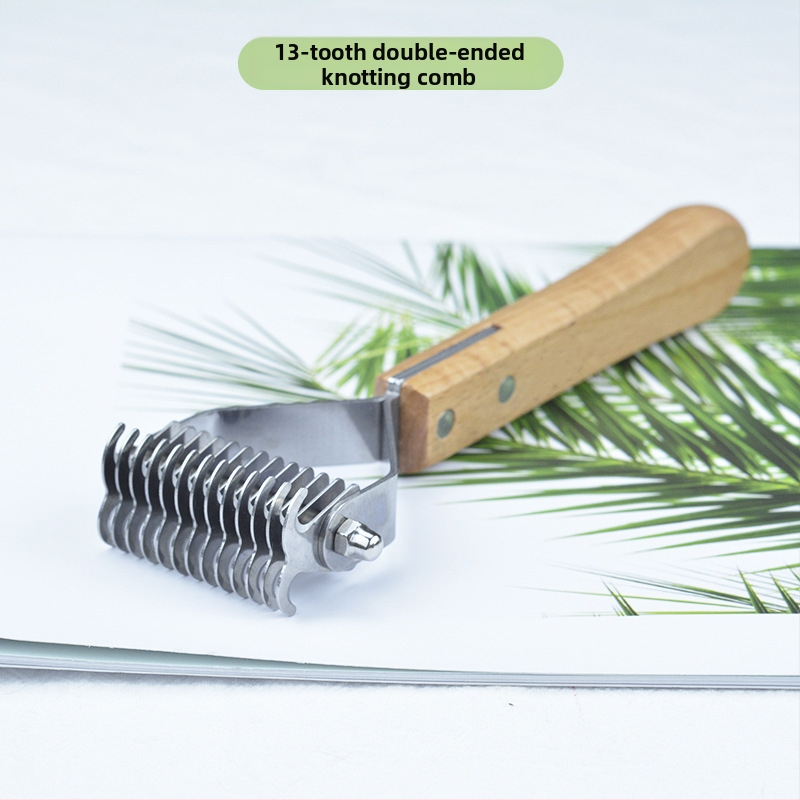 Pieptene din lemn 3-in-1 pentru animale de companie – pisici și câini, îndepărtarea părului, curățare