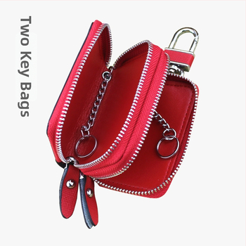 Θήκη κλειδιών από γνήσιο δέρμα, δύο στρώσεις δέρματος, ριγέ σχέδιο, διπλού επιπέδου φερμουάρ, υπερ-ελαφρύ