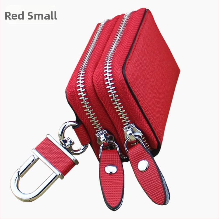 Θήκη κλειδιών από γνήσιο δέρμα, δύο στρώσεις δέρματος, ριγέ σχέδιο, διπλού επιπέδου φερμουάρ, υπερ-ελαφρύ