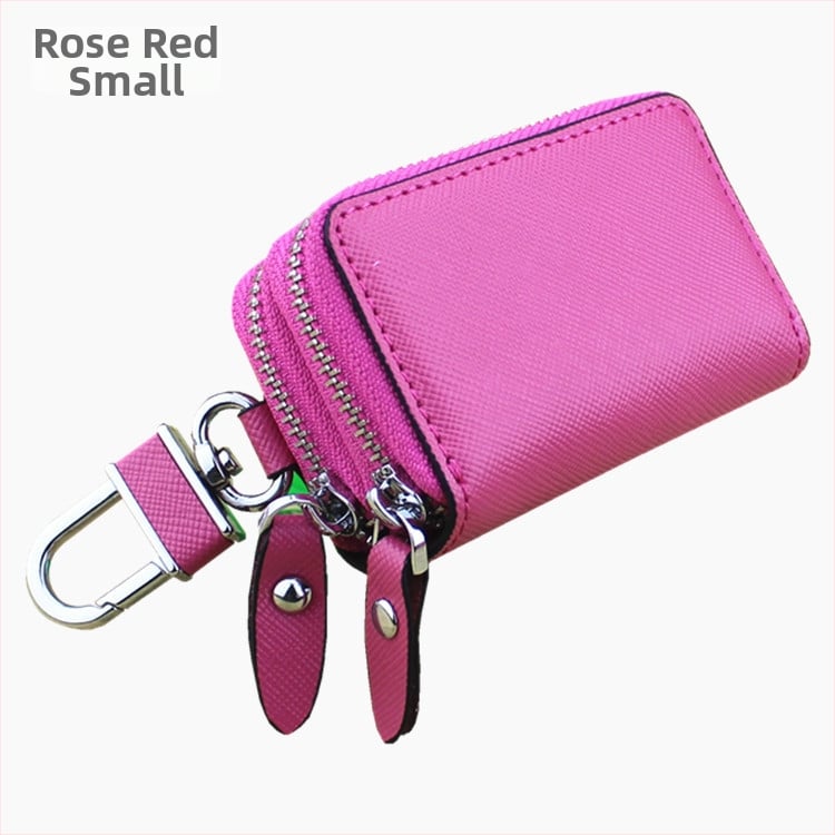 Θήκη κλειδιών από γνήσιο δέρμα, δύο στρώσεις δέρματος, ριγέ σχέδιο, διπλού επιπέδου φερμουάρ, υπερ-ελαφρύ