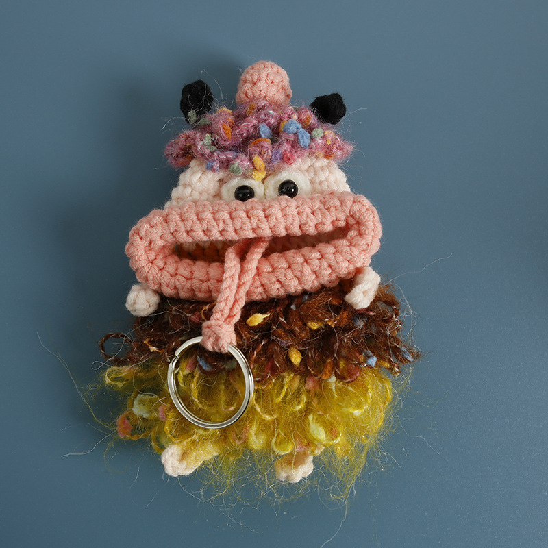 Θήκη για κλειδιά με χειροποίητο πλεκτό μαλλί, καρτούν ζωικού μοτίβου, unisex στυλ, χωρίς επένδυση