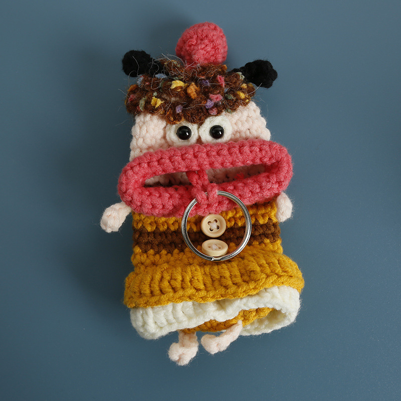 Θήκη για κλειδιά με χειροποίητο πλεκτό μαλλί, καρτούν ζωικού μοτίβου, unisex στυλ, χωρίς επένδυση