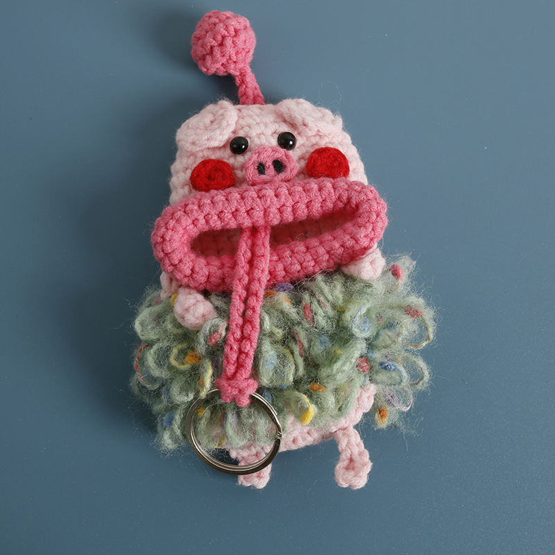 Θήκη για κλειδιά με χειροποίητο πλεκτό μαλλί, καρτούν ζωικού μοτίβου, unisex στυλ, χωρίς επένδυση