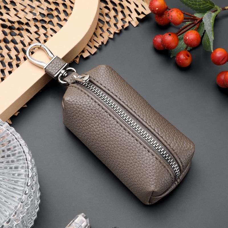 Unisex torbica za ključeve od PU kože, unutarnja podstava od sintetičke kože, jednobojna, retro naglasak, vodootporna i otporna na habanje