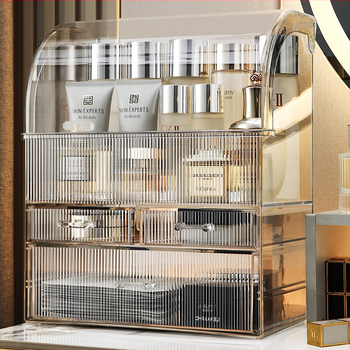 Ράφι αποθήκευσης καλλυντικών για γραφείο – πλαστικό, ανθεκτικό στη σκόνη, μεγάλη χωρητικότητα, οργάνωση περιποίησης δέρματος, κραγιόν και μάσκες