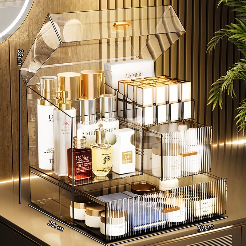 Ράφι αποθήκευσης καλλυντικών για γραφείο – πλαστικό, ανθεκτικό στη σκόνη, μεγάλη χωρητικότητα, οργάνωση περιποίησης δέρματος, κραγιόν και μάσκες