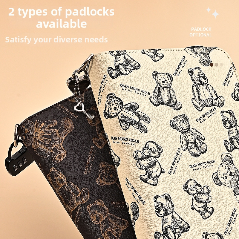 ZIP dokumentu organizators ar lāča motīvu dizainu, PU materiāls, liela ietilpība banknotēm, kartēm un čekiem, logotipa drukāšana pieejama