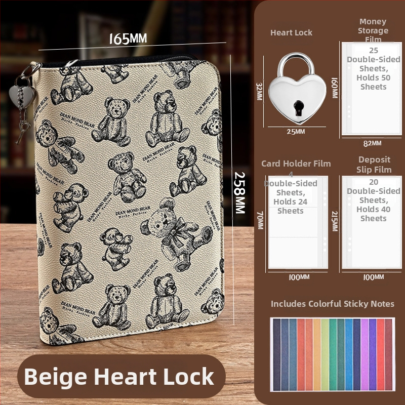 ZIP dokumentu organizators ar lāča motīvu dizainu, PU materiāls, liela ietilpība banknotēm, kartēm un čekiem, logotipa drukāšana pieejama