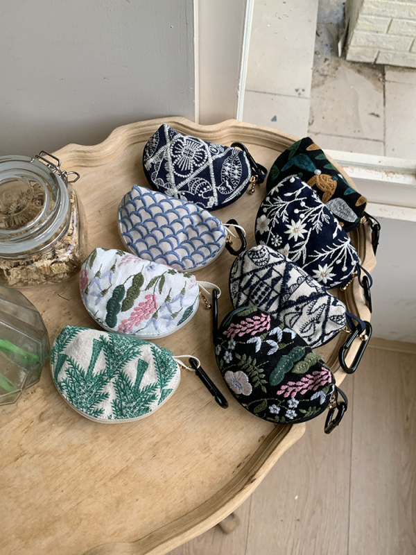 Novčanik za kovanice od pamuka i lana, cvjetni uzorak, gradski minimalistički stil, prozračan materijal