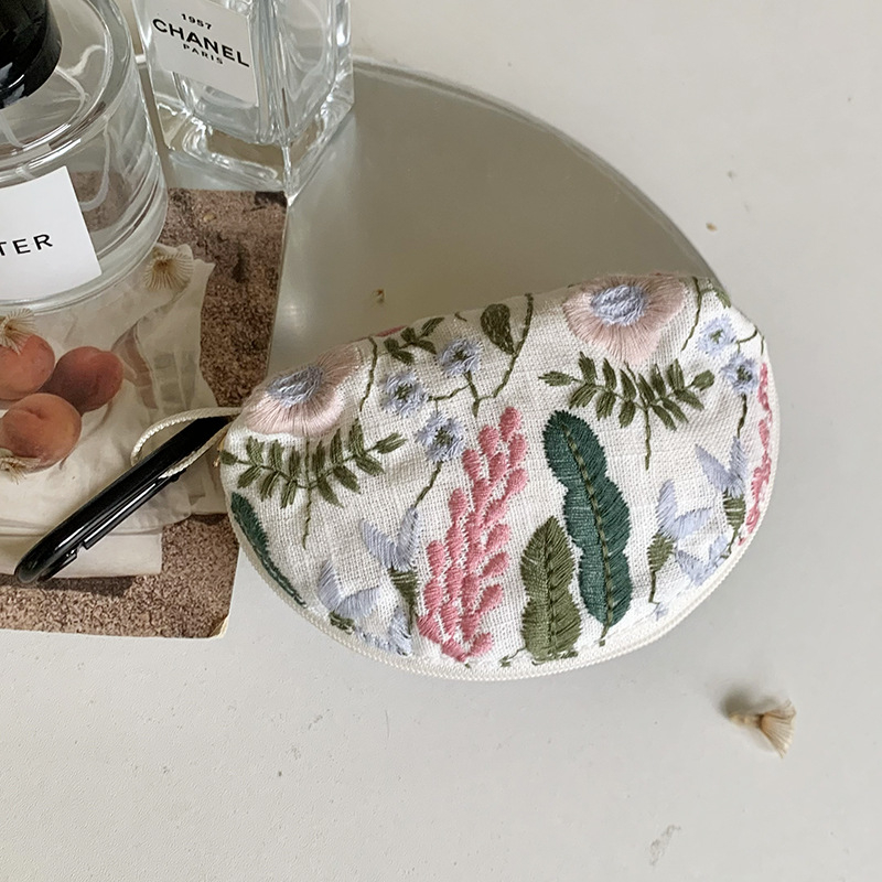 Novčanik za kovanice od pamuka i lana, cvjetni uzorak, gradski minimalistički stil, prozračan materijal