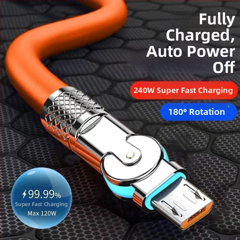 Griežams Android ātrās uzlādes kabelis ar LED 240W, piemērots Huawei, Honor, Xiaomi un ViOP spēļu tālruņiem