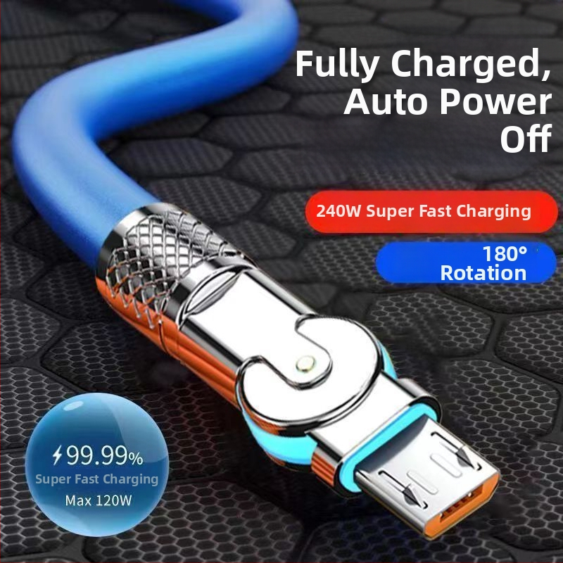 Griežams Android ātrās uzlādes kabelis ar LED 240W, piemērots Huawei, Honor, Xiaomi un ViOP spēļu tālruņiem