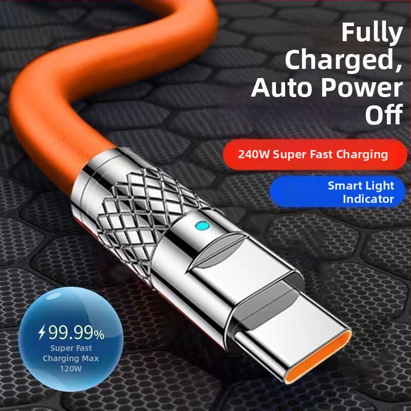 Griežams Android ātrās uzlādes kabelis ar LED 240W, piemērots Huawei, Honor, Xiaomi un ViOP spēļu tālruņiem