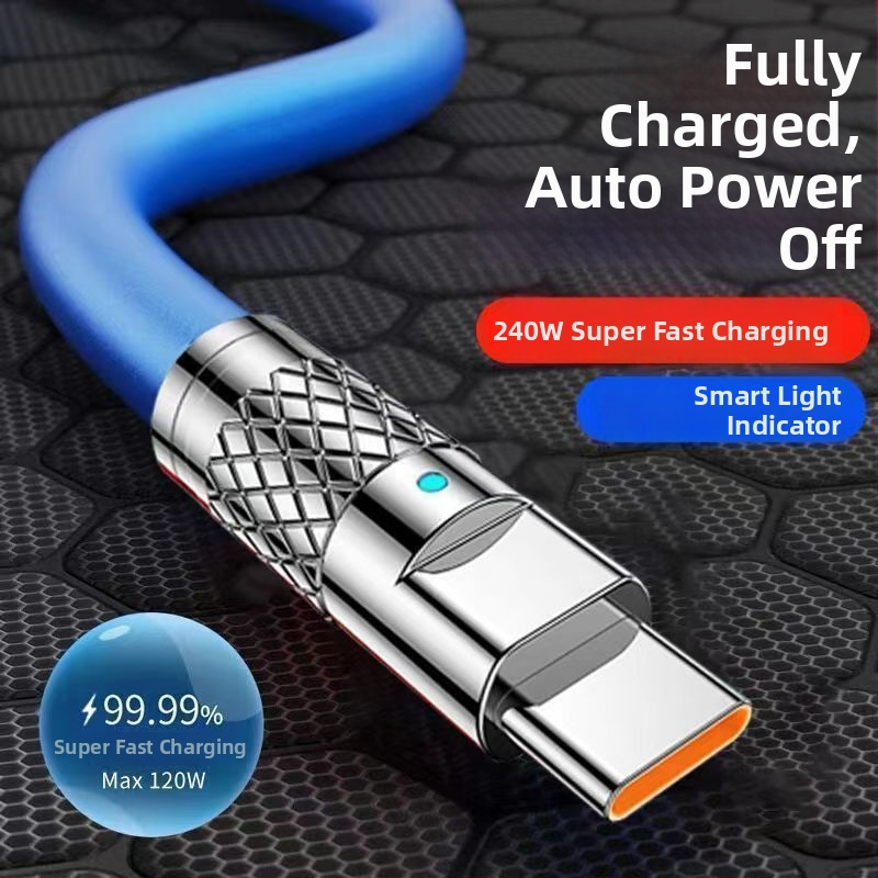 Griežams Android ātrās uzlādes kabelis ar LED 240W, piemērots Huawei, Honor, Xiaomi un ViOP spēļu tālruņiem