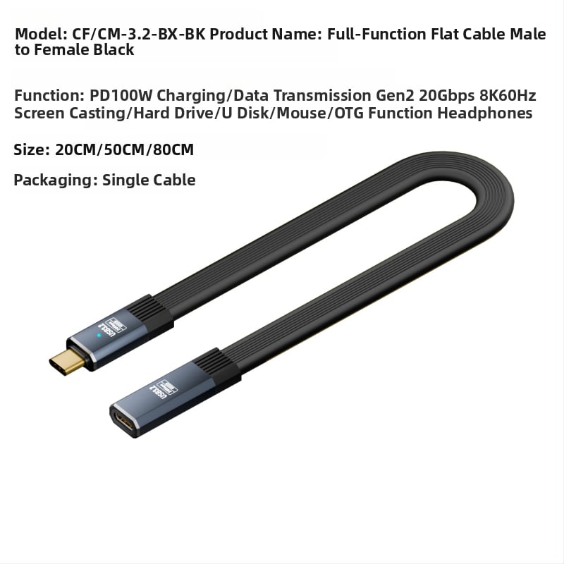 USB-C adatkábél, férfi–női, 20Gbps átviteli sebesség, USB 3.1 gyors töltés, modell CF/CM-3.2-BX, One Core Industrial