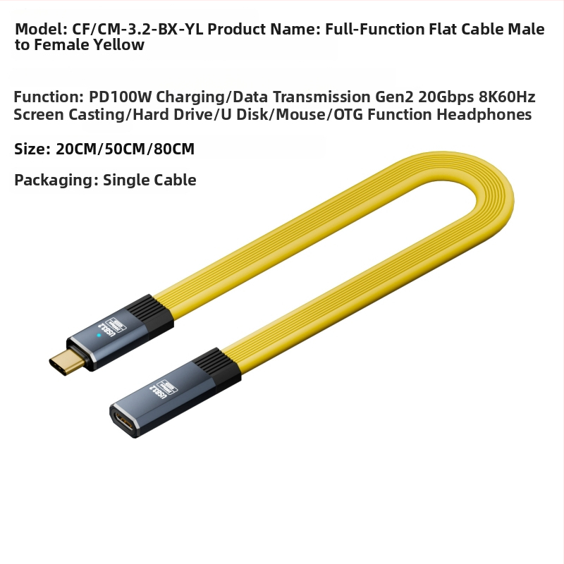 USB-C adatkábél, férfi–női, 20Gbps átviteli sebesség, USB 3.1 gyors töltés, modell CF/CM-3.2-BX, One Core Industrial