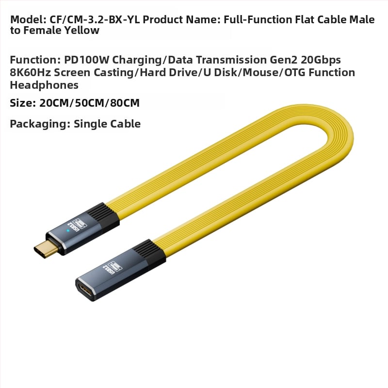 USB-C adatkábél, férfi–női, 20Gbps átviteli sebesség, USB 3.1 gyors töltés, modell CF/CM-3.2-BX, One Core Industrial
