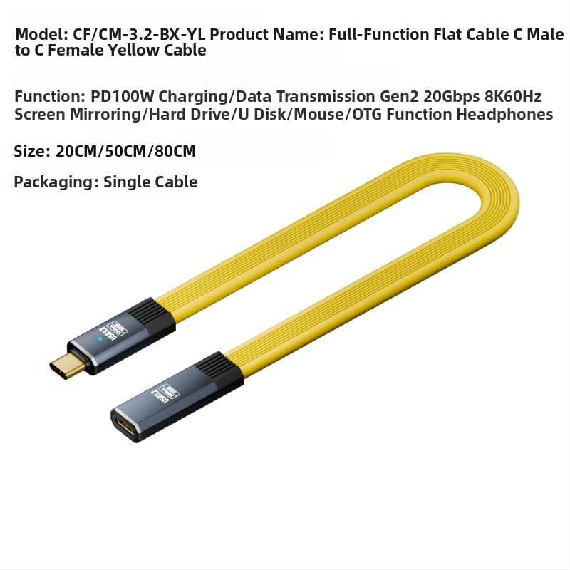 USB-C adatkábél, férfi–női, 20Gbps átviteli sebesség, USB 3.1 gyors töltés, modell CF/CM-3.2-BX, One Core Industrial