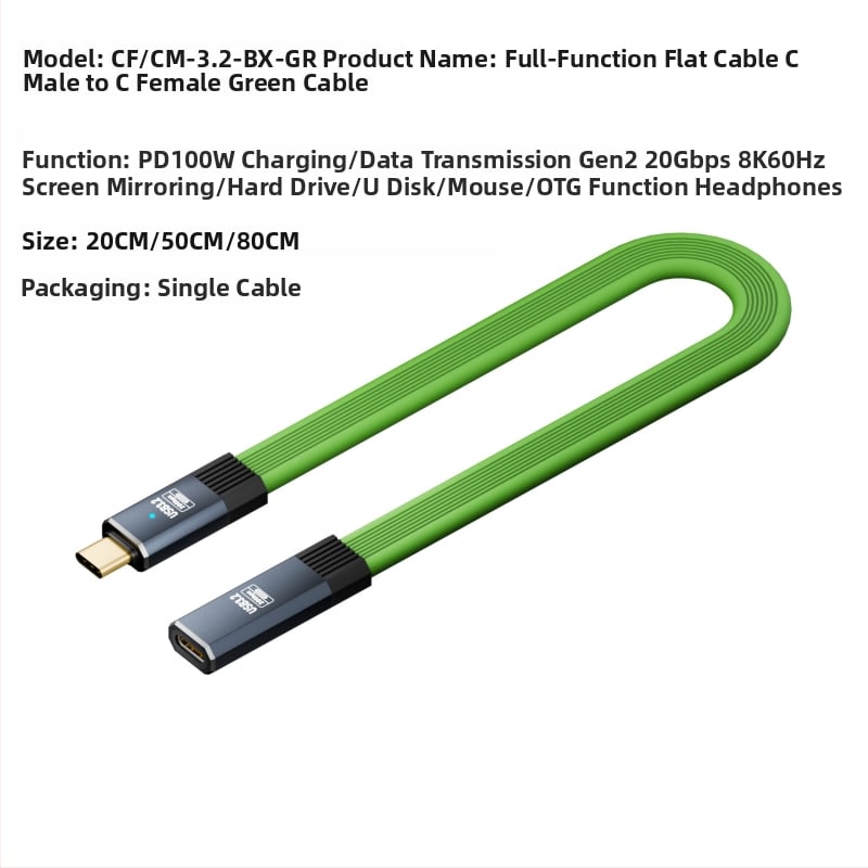 USB-C adatkábél, férfi–női, 20Gbps átviteli sebesség, USB 3.1 gyors töltés, modell CF/CM-3.2-BX, One Core Industrial