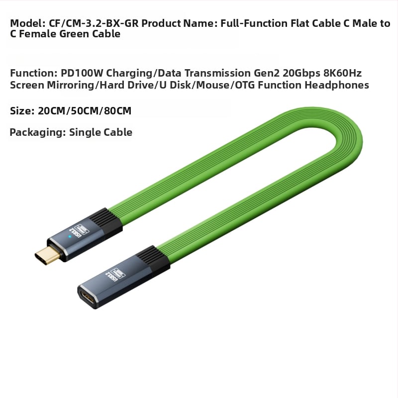 USB-C adatkábél, férfi–női, 20Gbps átviteli sebesség, USB 3.1 gyors töltés, modell CF/CM-3.2-BX, One Core Industrial