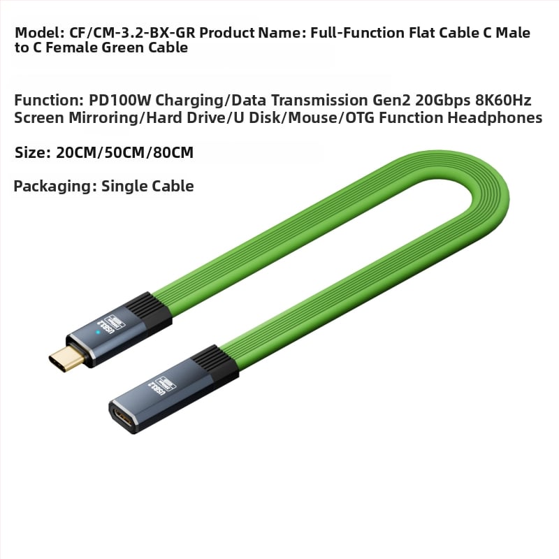USB-C adatkábél, férfi–női, 20Gbps átviteli sebesség, USB 3.1 gyors töltés, modell CF/CM-3.2-BX, One Core Industrial