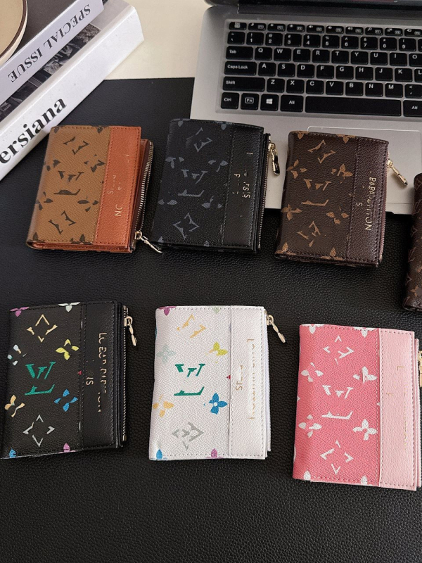 Monogram novčanik za kartice sa zatvaračem, unisex PU materijal, Trendy Brand, za više kartica, proljeće 2025